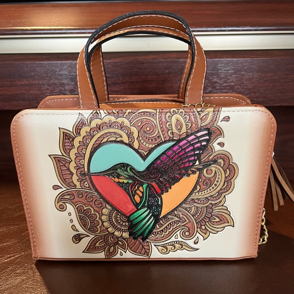 Embossed Vegan Leather Handbag, Top Handle/ Crossbody, NWOT - Picture 2 of 12